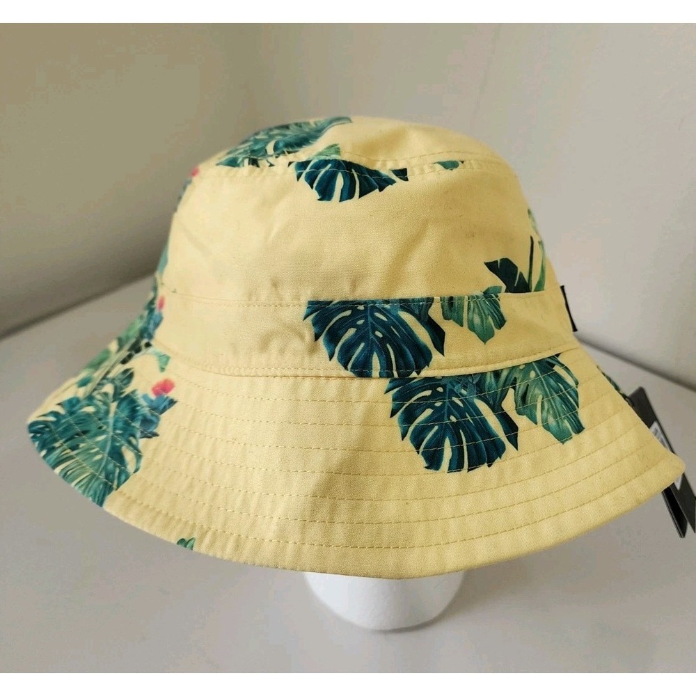 Billabong All Day Bucket Hat Yellow Tropical Leaf Print Unisex One Size NWT